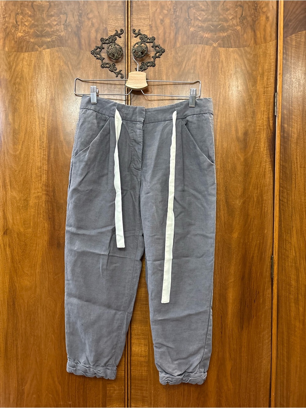 Wilfred Slate Corduroy Drawstring Pants with White Ties